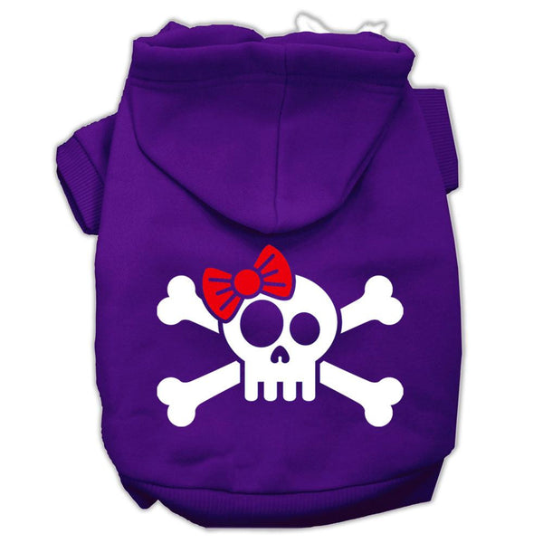 Skull Crossbone Bow Screen Print Pet Hoodies Purple Size Med (12)