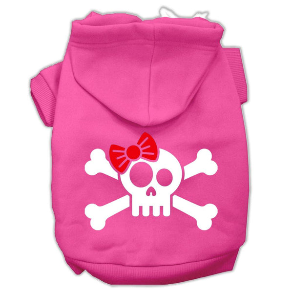 Skull Crossbone Bow Screen Print Pet Hoodies Bright Pink Size XL (16)