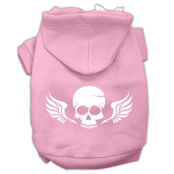 Skull Wings Screen Print Pet Hoodies Light Pink Size Lg (14)