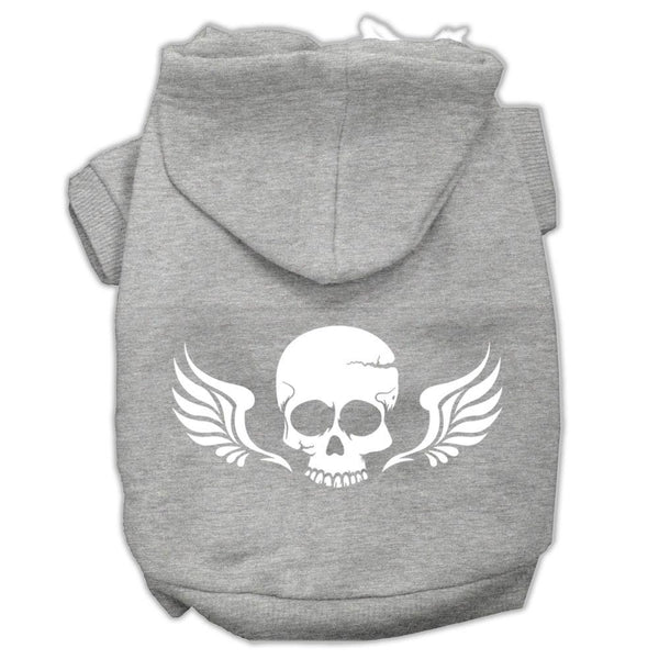 Skull Wings Screen Print Pet Hoodies Grey Size Med (12)