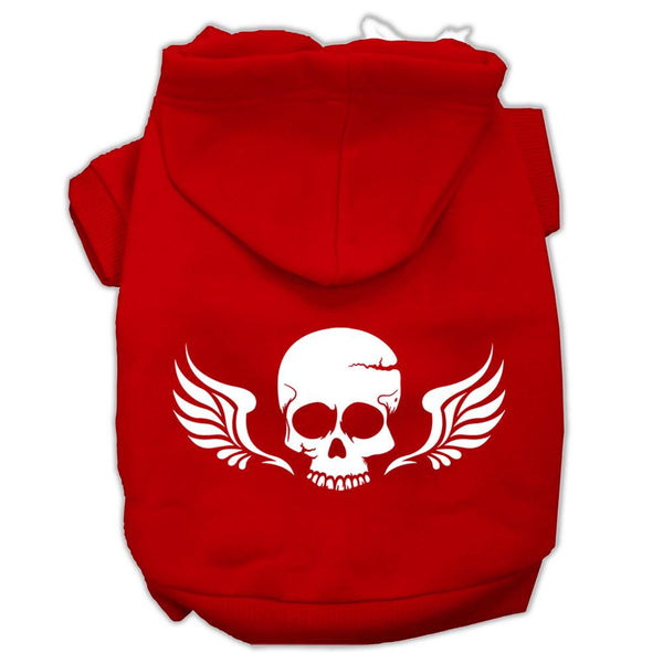 Skull Wings Screen Print Pet Hoodies Red Size XS (8)