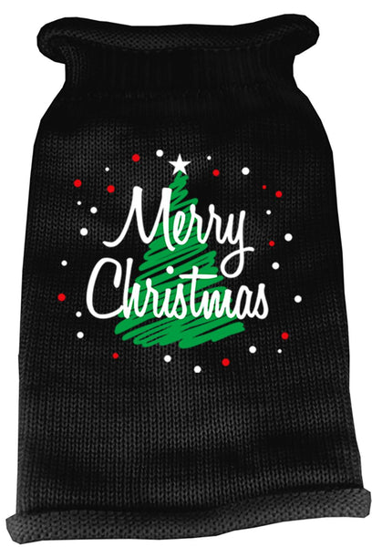 Scribbled Merry Christmas Screen Print Knit Pet Sweater MD Black