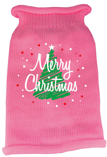 Scribbled Merry Christmas Screen Print Knit Pet Sweater XS Pink