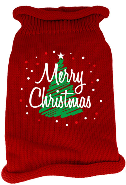 Scribbled Merry Christmas Screen Print Knit Pet Sweater XS Red