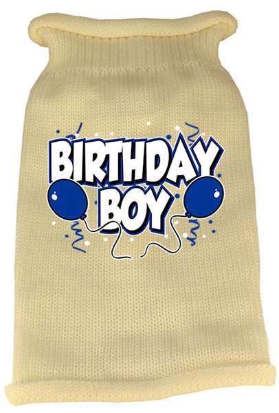 Birthday Boy Screen Print Knit Pet Sweater MD Cream