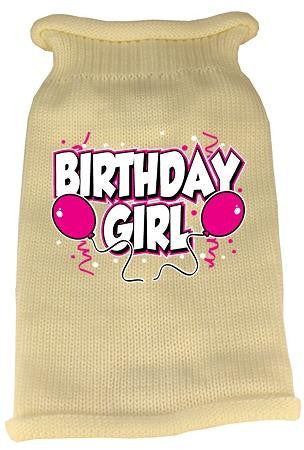 Birthday Girl Screen Print Knit Pet Sweater SM Cream