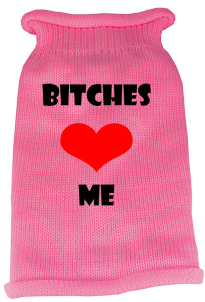 Bitches Love Me Screen Print Knit Pet Sweater SM Pink