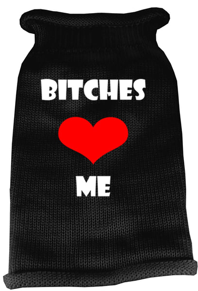 Bitches Love Me Screen Print Knit Pet Sweater XS Black