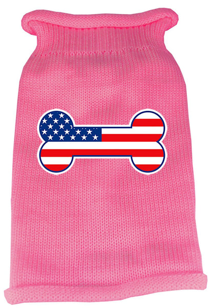 Bone Flag USA Screen Print Knit Pet Sweater LG Pink