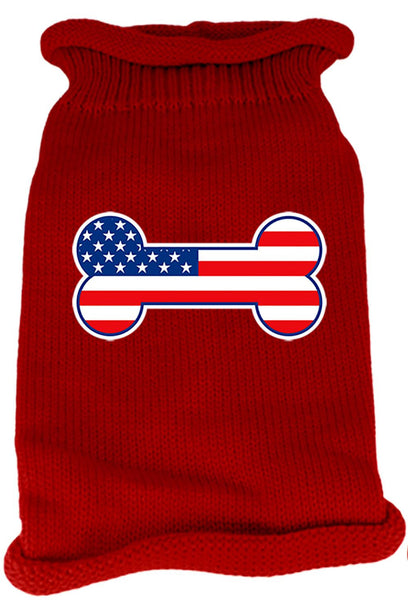 Bone Flag USA Screen Print Knit Pet Sweater XS Red