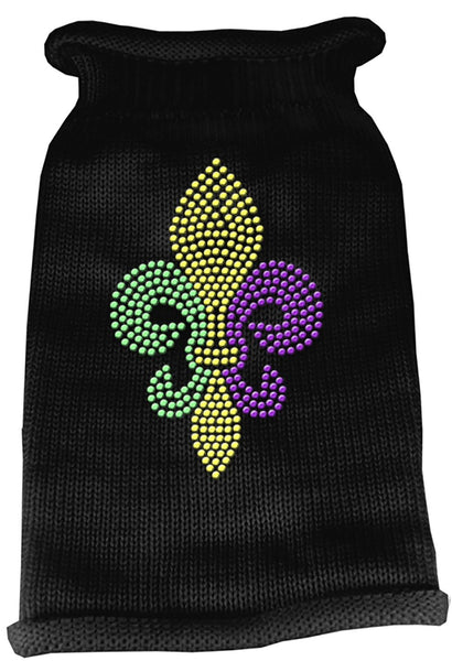 Mardi Gras Fleur De Lis Rhinestone Knit Pet Sweater XS Black