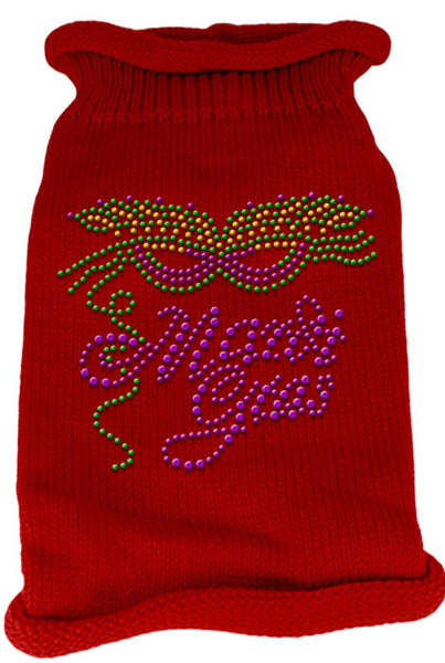 Mardi Gras Rhinestud Knit Pet Sweater XXL Red