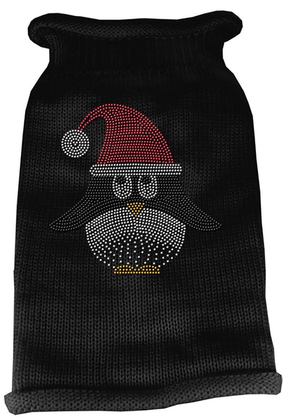 Santa Penguin Rhinestone Knit Pet Sweater XS Black