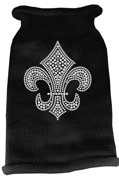 Silver Fleur de lis Rhinestone Knit Pet Sweater LG Black