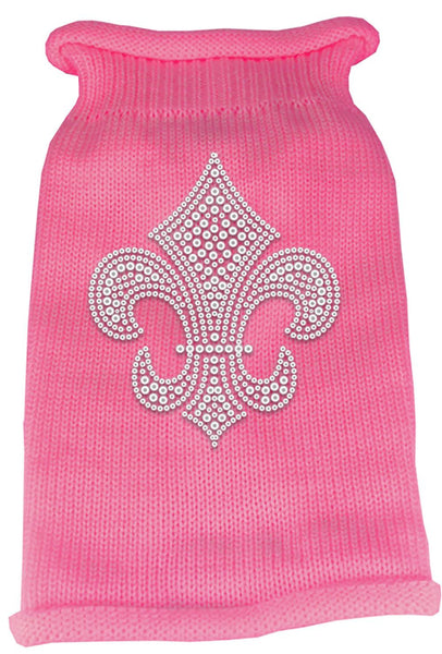 Silver Fleur de lis Rhinestone Knit Pet Sweater LG Pink