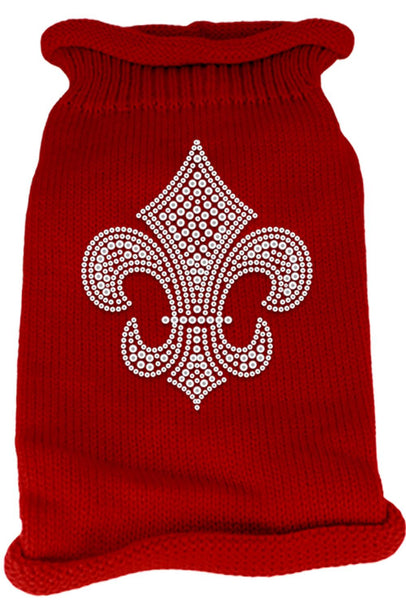 Silver Fleur de lis Rhinestone Knit Pet Sweater SM Red