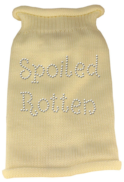 Spoiled Rotten Rhinestone Knit Pet Sweater MD Cream