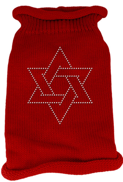 Star of David Rhinestone Knit Pet Sweater LG Red