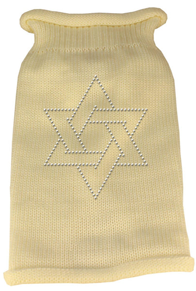 Star of David Rhinestone Knit Pet Sweater XL Cream