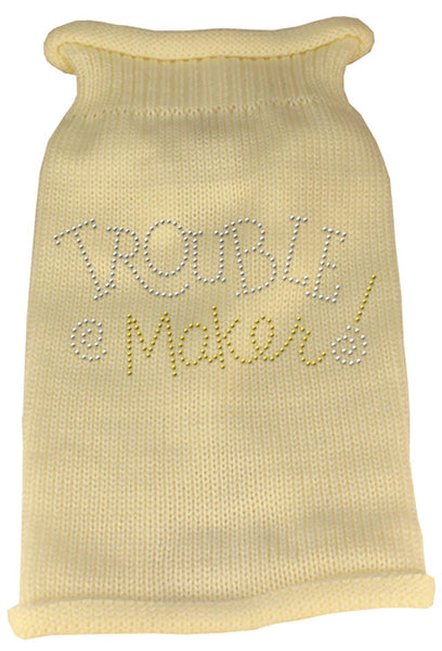 Trouble Maker Rhinestone Knit Pet Sweater LG Cream