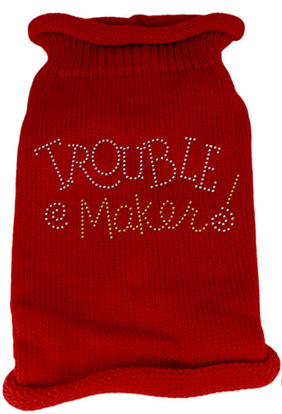 Trouble Maker Rhinestone Knit Pet Sweater SM Red