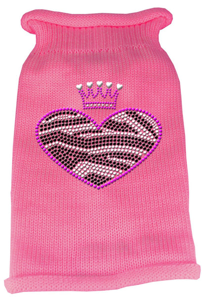 Zebra Heart Rhinestone Knit Pet Sweater LG Pink