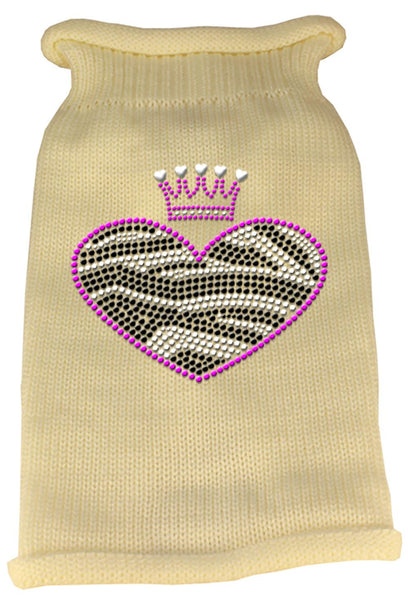 Zebra Heart Rhinestone Knit Pet Sweater MD Cream