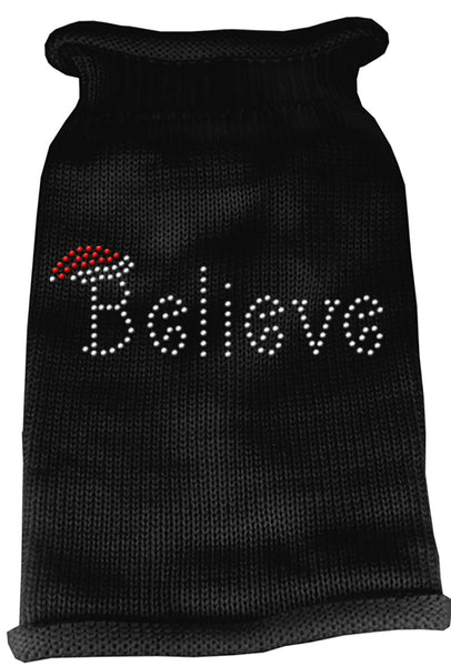 Believe Rhinestone Knit Pet Sweater LG Black