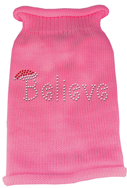 Believe Rhinestone Knit Pet Sweater MD Pink