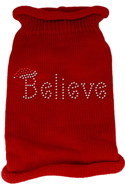 Believe Rhinestone Knit Pet Sweater XL Red