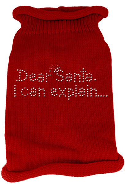 Dear Santa I Can Explain Rhinestone Knit Pet Sweater XS Red