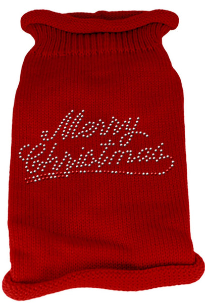 Merry Christmas Rhinestone Knit Pet Sweater XS Red