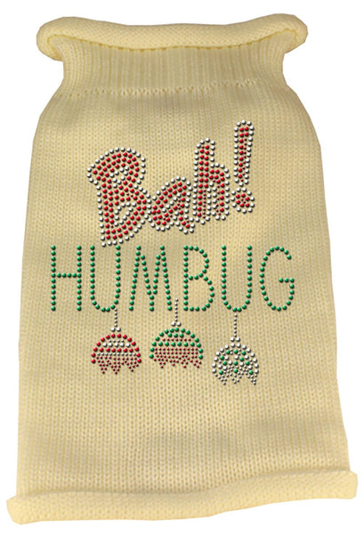 Bah Humbug Rhinestone Knit Pet Sweater XS Cream