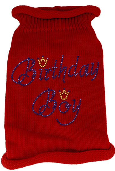 Birthday Boy Rhinestone Knit Pet Sweater LG Red