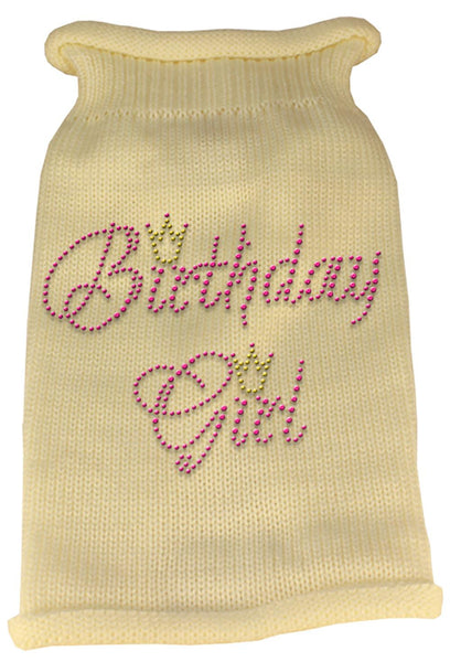 Birthday Girl Rhinestone Knit Pet Sweater XS Cream