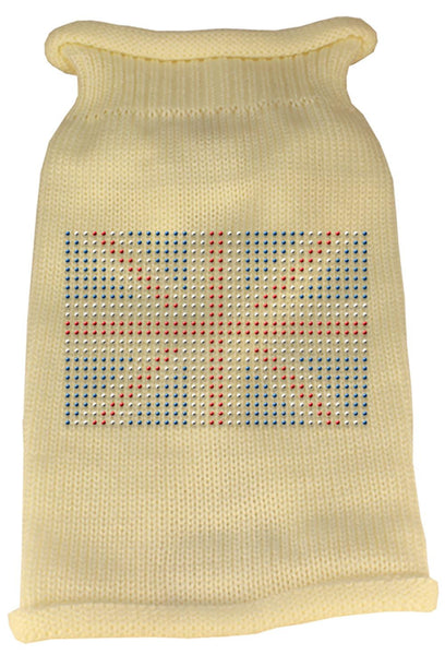 British Flag Rhinestone Knit Pet Sweater LG Cream