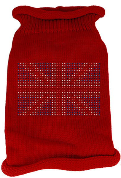 British Flag Rhinestone Knit Pet Sweater MD Red