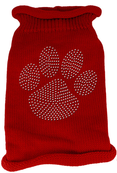 Clear Rhinestone Paw Knit Pet Sweater XL Red