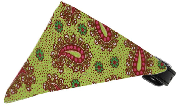 Lime Green Pretty Paisley Bandana Pet Collar Black Size 20