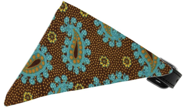 Brown and Blue Pretty Paisley Bandana Pet Collar Black Size 12