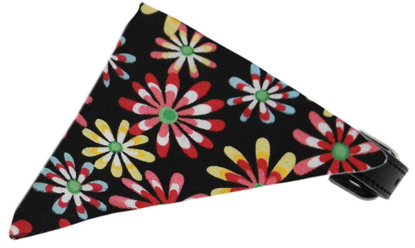 Black Crazy Daisies Bandana Pet Collar Black Size 14