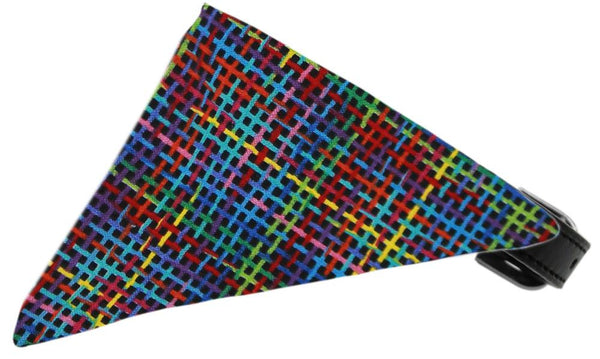 Rainbow Party Plaid Bandana Pet Collar Black Size 12