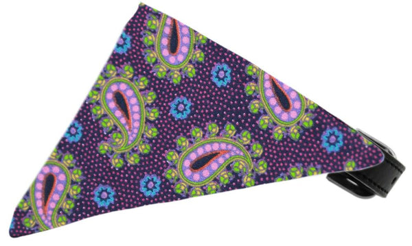 Purple Pretty Paisley Bandana Pet Collar Black Size 18