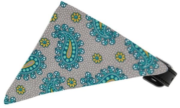 Grey Pretty Paisley Bandana Pet Collar Black Size 10