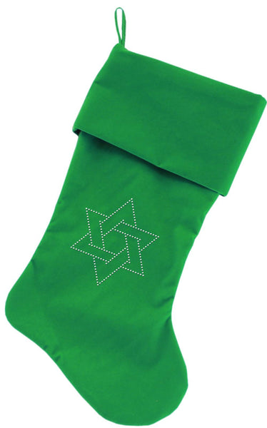 Star of David Rhinestone 18 inch Velvet Christmas Stocking Green