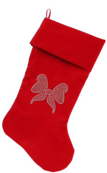 Clear Bow Rhinestone 18 inch Velvet Christmas Stocking Red