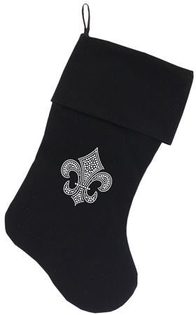 Silver Fleur De Lis Rhinestone 18 inch Velvet Christmas Stocking Black