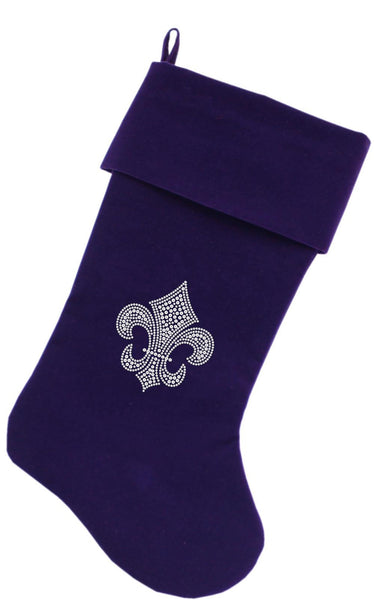 Silver Fleur De Lis Rhinestone 18 inch Velvet Christmas Stocking Purple