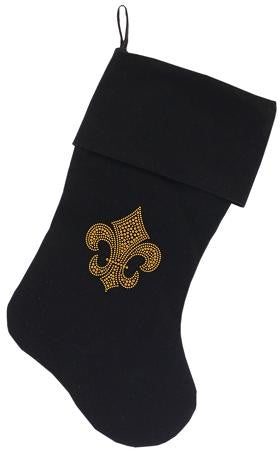 Gold Fleur De Lis Rhinestone 18 inch Velvet Christmas Stocking Black