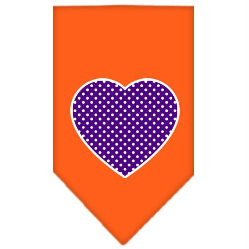 Purple Swiss Dot Heart Screen Print Bandana Orange Small